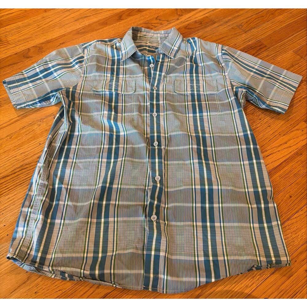 Woolrich Plaid Button Front Shirt Men’s L Blue Green Casual Cotton